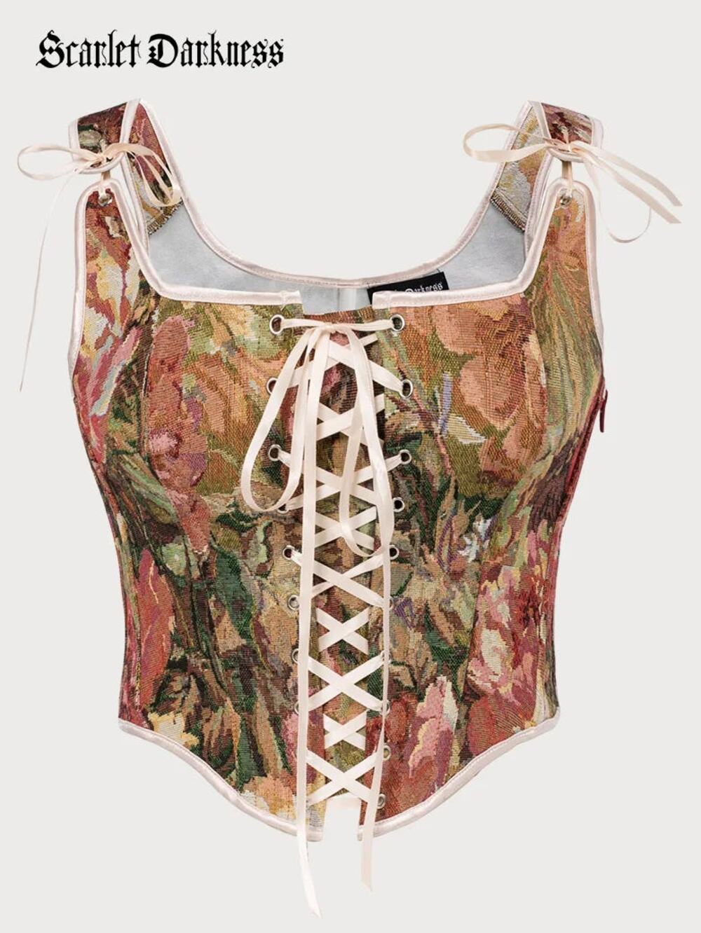 NWT SCARLET DARKNESS Dloral Laceup Boned Renfaire Corset Top Sz 12